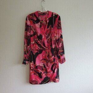 INC International Concepts Pink Maxine Geo M Ruched V-Neck Wrap Lined Dress